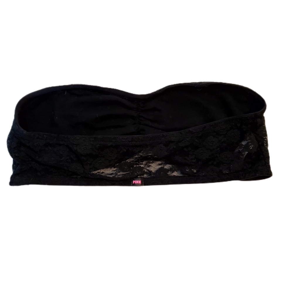 Victoria Secret PINK Lightly Lined Wireless Black Lace Bandeau Large